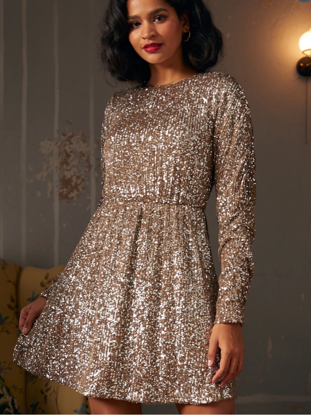 ModCloth Seaside Serenade Shirred Sleeve Sequin Dress-Liquid Sunbeam-Size 1X-NWT